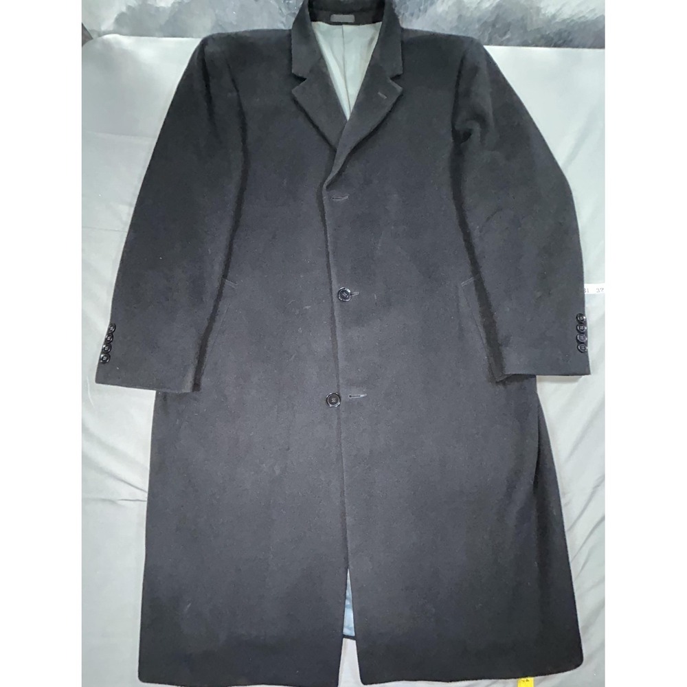Calvin Klein Coat Mens 46L Black Wool Cashmere Long Overcoat Lined Formal